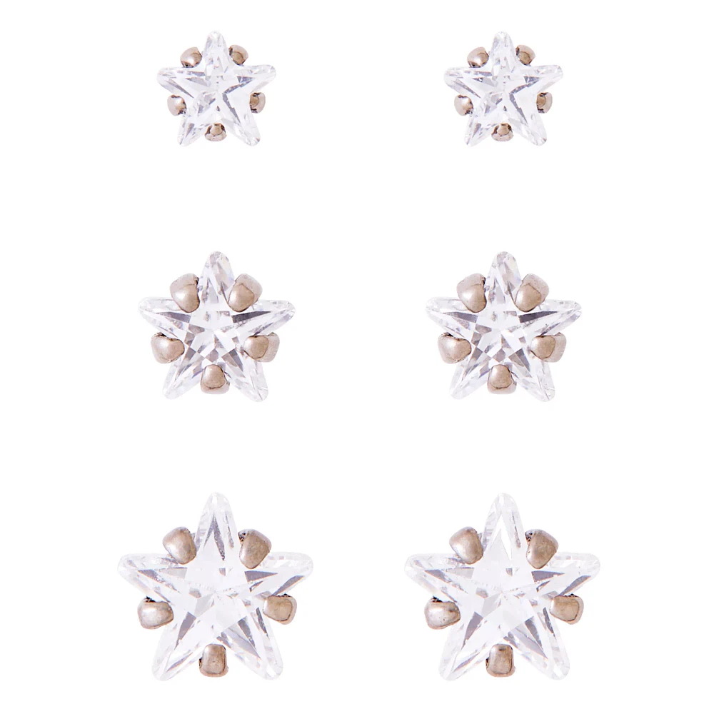 Multi-Pack CZ Titanium Stud Earrings – 3 Pair