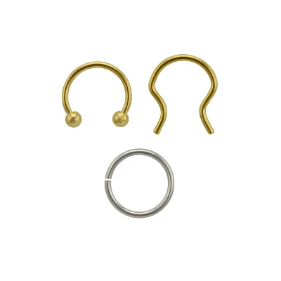 Multi-Pack Hoop and Horseshoe Nose Rings 3 Pack - 16 Gauge