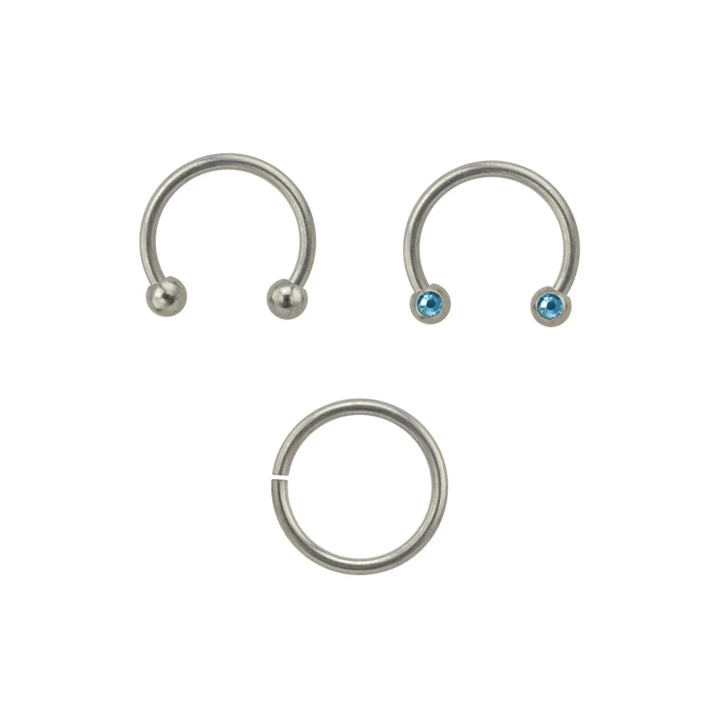 Multi-Pack Blue CZ Titanium Horseshoe and Hoop Nose Rings 3 Pack - 16 Gauge