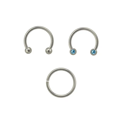 Multi-Pack Blue CZ Titanium Horseshoe and Hoop Nose Rings 3 Pack - 16 Gauge
