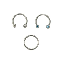 Multi-Pack Blue CZ Titanium Horseshoe and Hoop Nose Rings 3 Pack - 16 Gauge