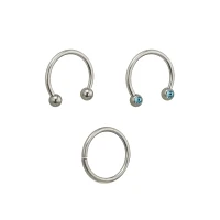 Multi-Pack Blue CZ Titanium Horseshoe and Hoop Nose Rings 3 Pack - 16 Gauge