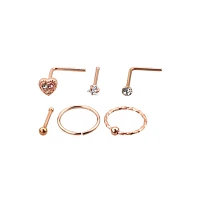 Multi-Pack Rosegold Plated Nose Rings 6 Pack - 20 Gauge