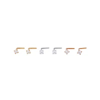 Multi-Pack Prong CZ L-Bend Nose Rings 6 Pack – 20 Gauge