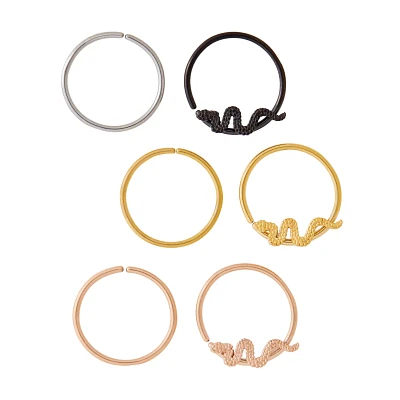 Multi-Pack Snake Hoop Nose Rings 6 Pack – 20 Gauge