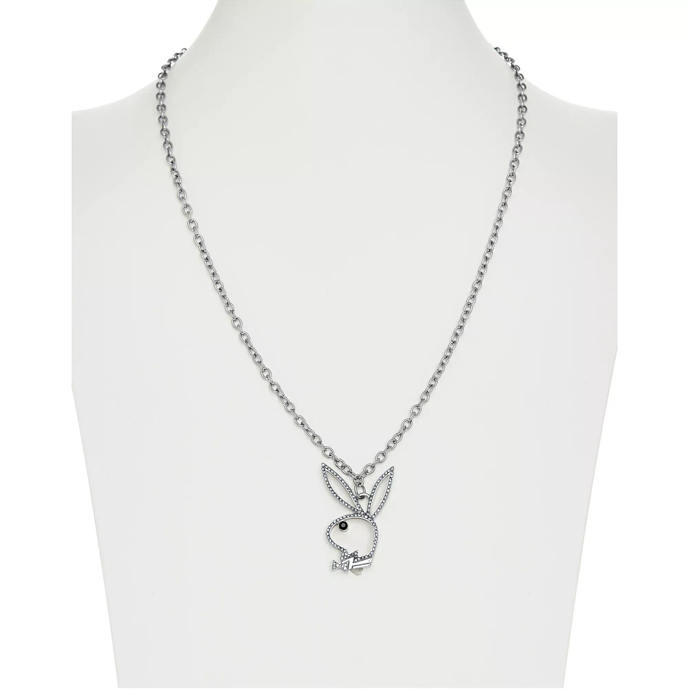 Clear CZ Outline Playboy Bunny Necklace