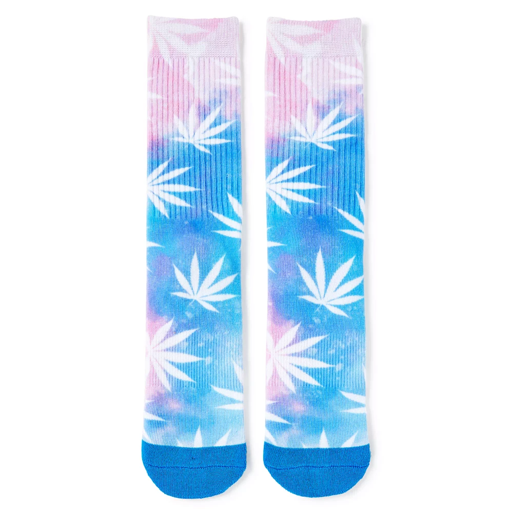Pink and Blue Weed Leaf Crew Socks