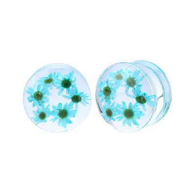 Blue Flower Resin Double Flare Plugs