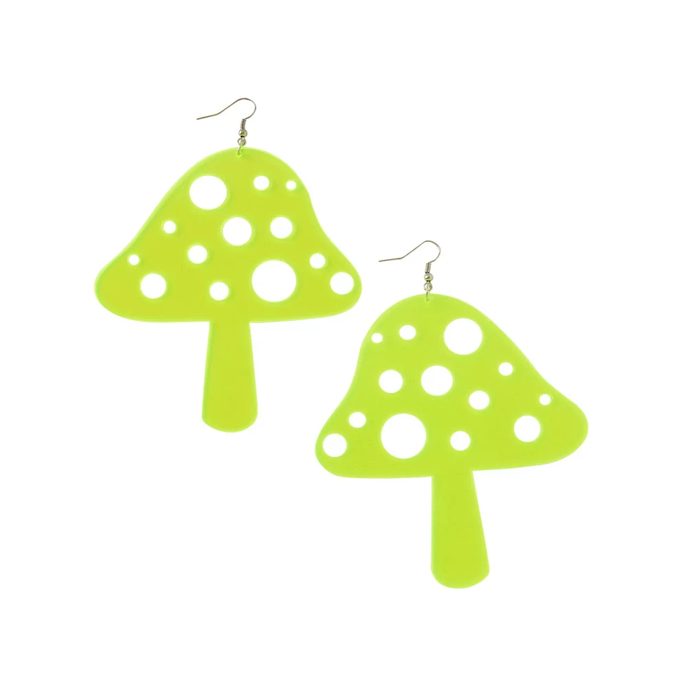 Neon Yellow Mushroom Dangle Earrings