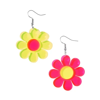 Neon Daisies Mismatch Dangle Earrings