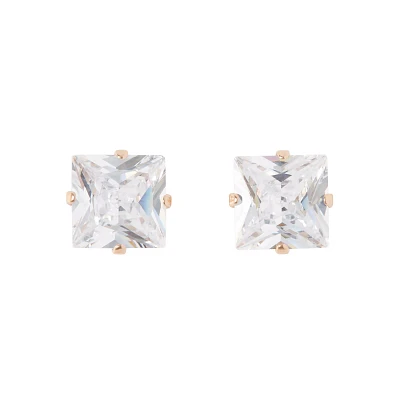 Square CZ Rose Goldplated Stud Earrings - 20 Gauge