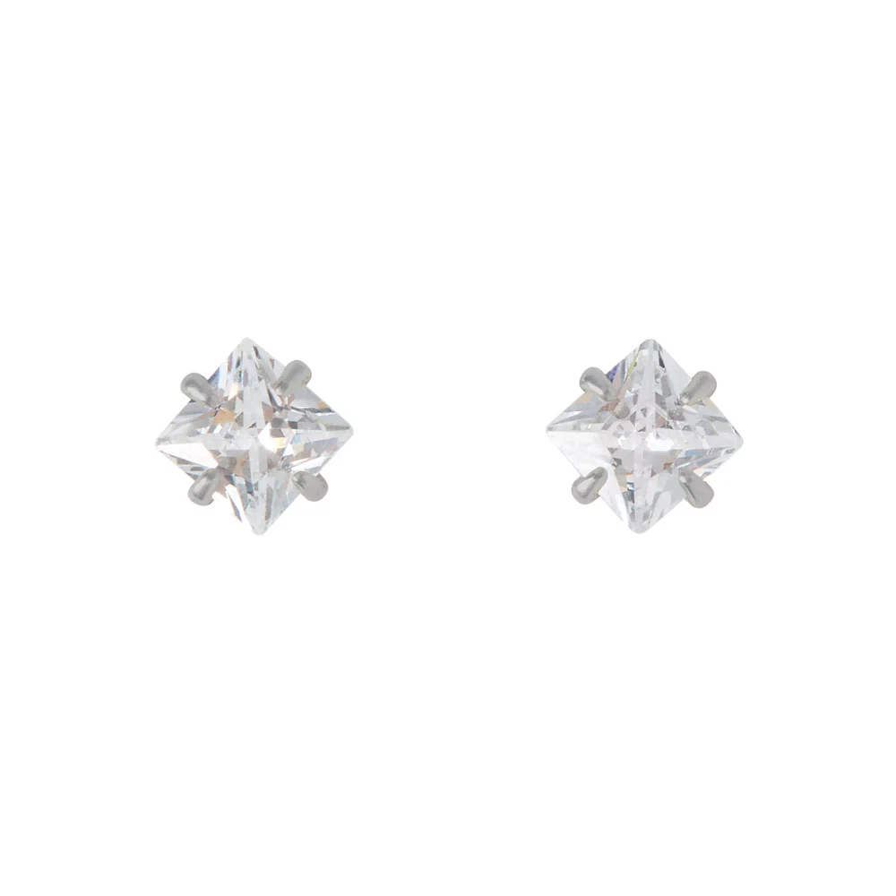 Square CZ Titanium Stud Earrings - 20 Gauge
