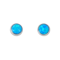 Round Blue Faux Opal Stud Earrings - 20 Gauge