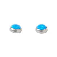 Round Blue Faux Opal Stud Earrings - 20 Gauge