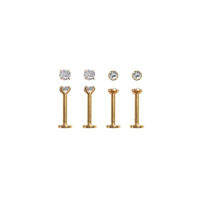 Prong Round CZ Labret Lip Rings 4 Pack - 16 Gauge