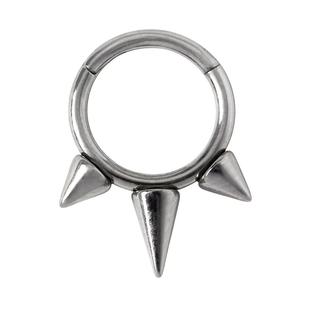 Silvertone Spike Titanium Septum Ring - 16 Gauge