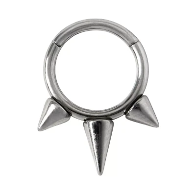 Silvertone Spike Titanium Septum Ring - 16 Gauge