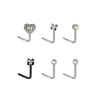Multi-Pack CZ Heart L-Bend Nose Rings 6 Pack