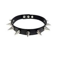 Faux Leather Spiked Choker Necklace