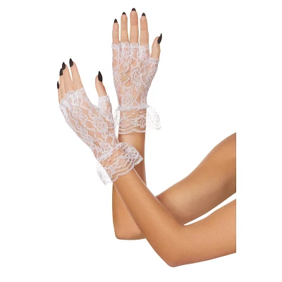 White Lace Ruffle Gloves