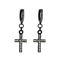 CZ Cross Dangle Huggie Hoop Earrings