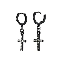CZ Cross Dangle Huggie Hoop Earrings