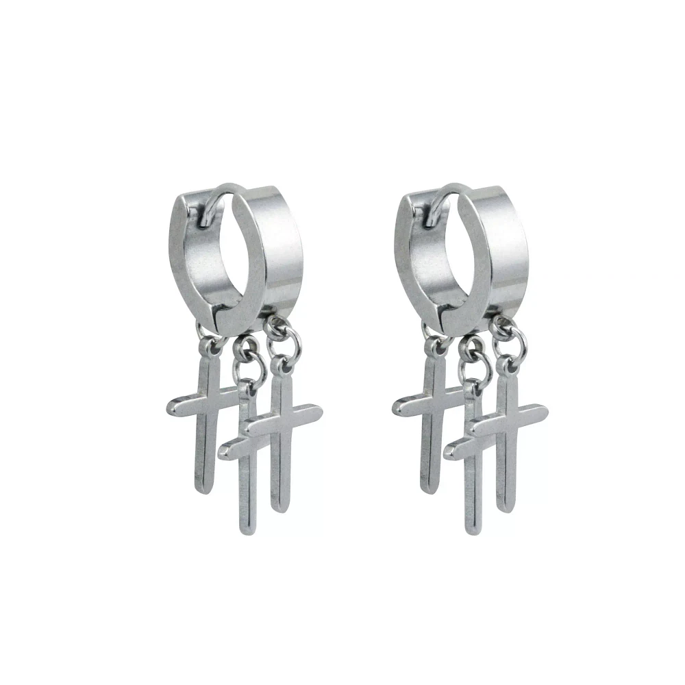 Cross Cluster Dangle Huggie Hoop Earrings - 18 Gauge