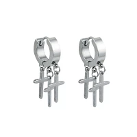 Cross Cluster Dangle Huggie Hoop Earrings - 18 Gauge