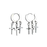 Cross Cluster Dangle Huggie Hoop Earrings - 18 Gauge