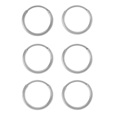 Multi-Pack Silvertone Endless Hoop Earrings 6 Pack - 20 Gauge