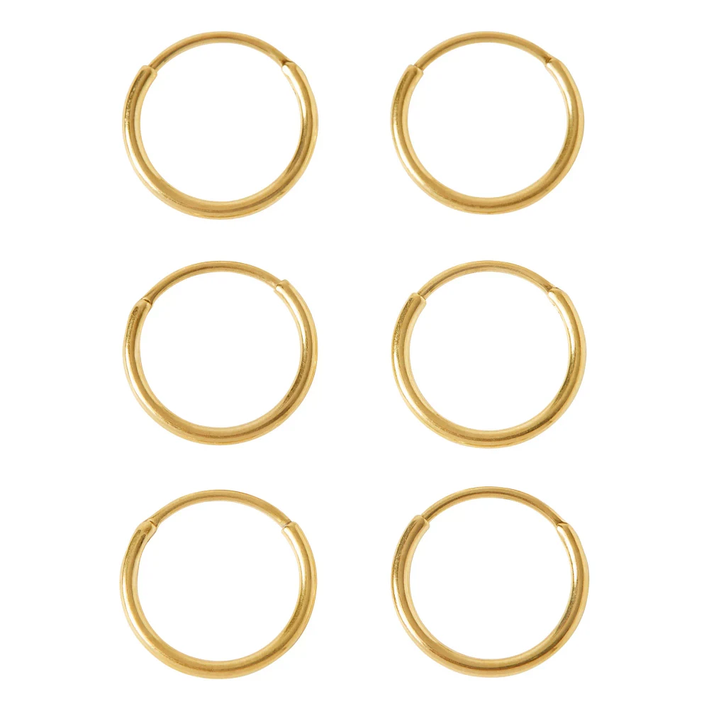 Multi-Pack Goldtone Endless Hoop Earrings 6 Pack - 20 Gauge