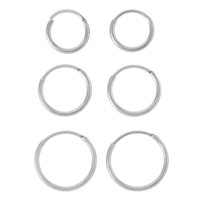 Multi-Pack Silvertone Hinged Hoop Earrings 3 Pair - 20 Gauge