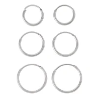 Multi-Pack Silvertone Hinged Hoop Earrings 3 Pair - 20 Gauge