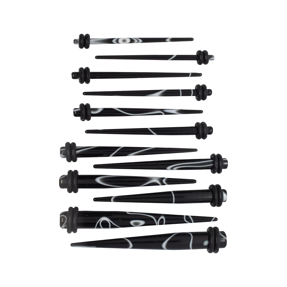 Multi-Pack Black and White Marble Taper Set - 6 Pair