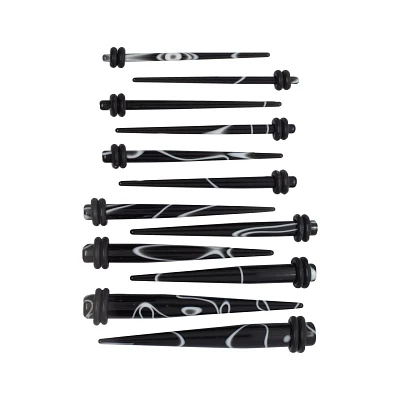 Multi-Pack Black and White Marble Taper Set - 6 Pair