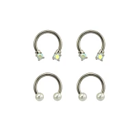 Multi-Pack Pearlized and CZ Horseshoe Rings 2 Pair - 16 Gauge