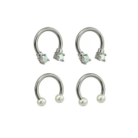 Multi-Pack Pearlized and CZ Horseshoe Rings 2 Pair - 16 Gauge