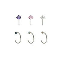 Multi-Pack CZ Bone Nose Rings and Hoop 6 Pack