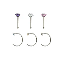 Multi-Pack CZ Bone Nose Rings and Hoop 6 Pack