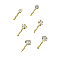 Multi-Pack Goldtone CZ Bone Nose Rings 6 Pack - 20 Gauge