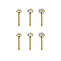 Multi-Pack Goldtone CZ Bone Nose Rings 6 Pack - 20 Gauge