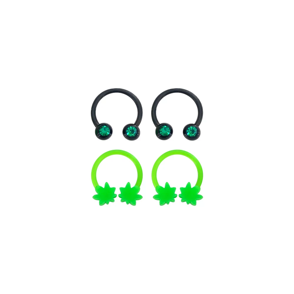 Multi-Pack CZ Weed Leaf Horseshoe Rings 4 Pack - 16 Gauge
