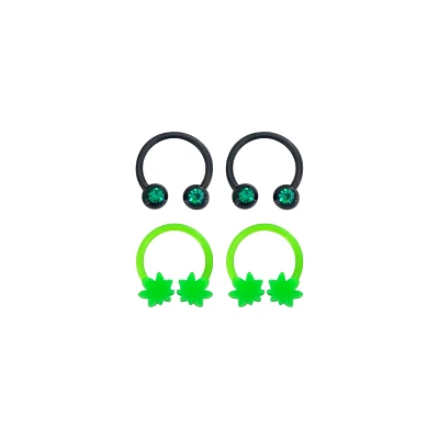 Multi-Pack CZ Weed Leaf Horseshoe Rings 4 Pack - 16 Gauge