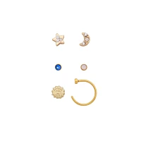 Multi-Pack Moon and Star Nose Rings 6 Pack - 20 Gauge