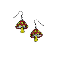 Red and Yellow Mushroom Dangle Earrings - 18 Gauge