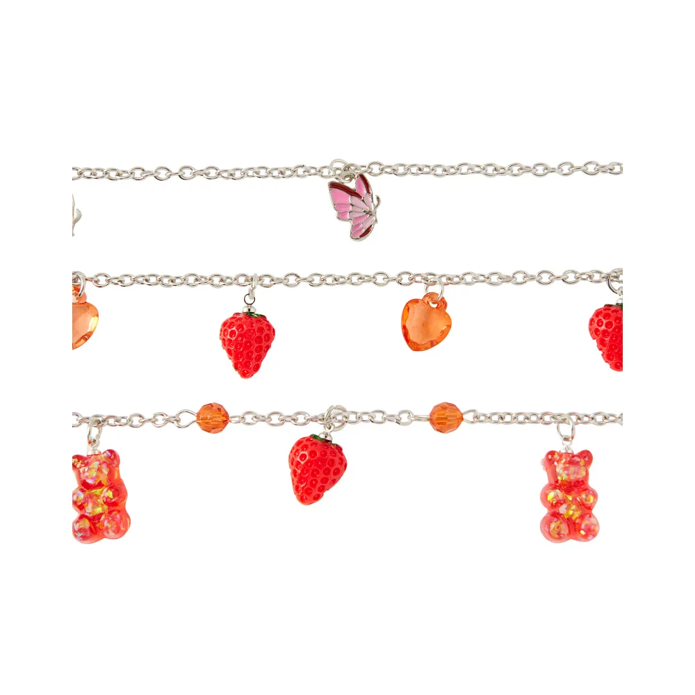 Multi-Pack Strawberry and Gummy Bear Choker Necklaces - 3 Pack