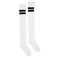 Dual Athletic Stripe Over The Knee Socks - White and Black
