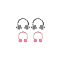 Multi-Pack Pink Butterfly Horseshoe Rings 2 Pair - 16 Gauge