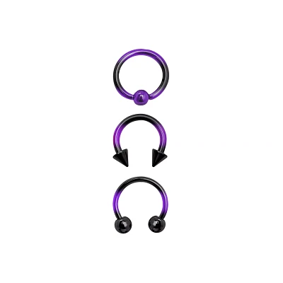 Multi-Pack Purple Ombre Horseshoe Rings 3 Pack - 16 Gauge