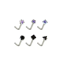 Multi-Pack Shape CZ L-Bend Nose Rings 6 Pack - 20 Gauge